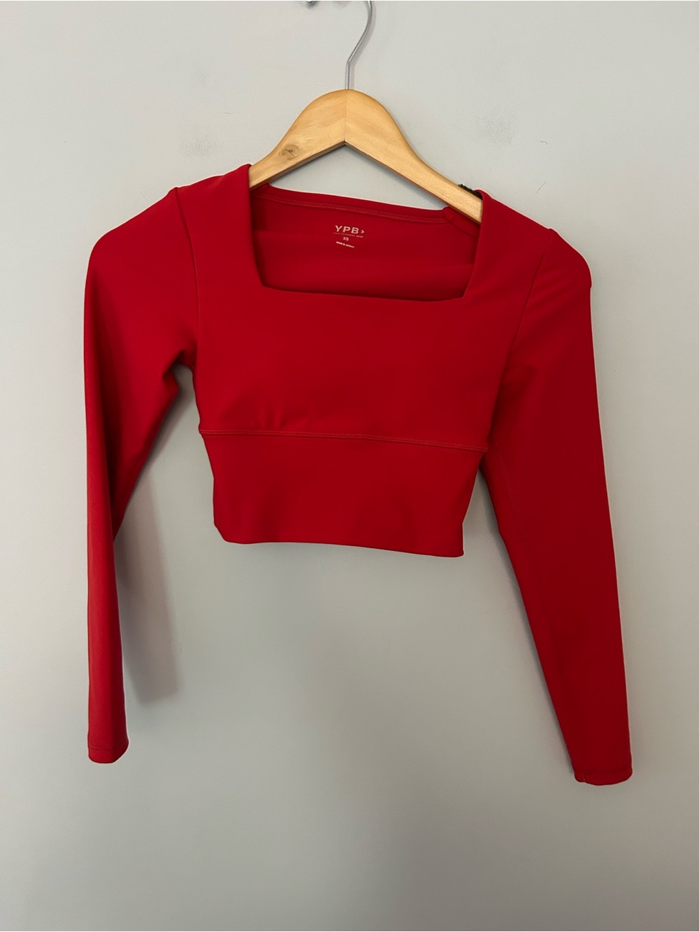YPB Abercrombie sculptLUX Long Sleeve Slim Square Neck Top Red